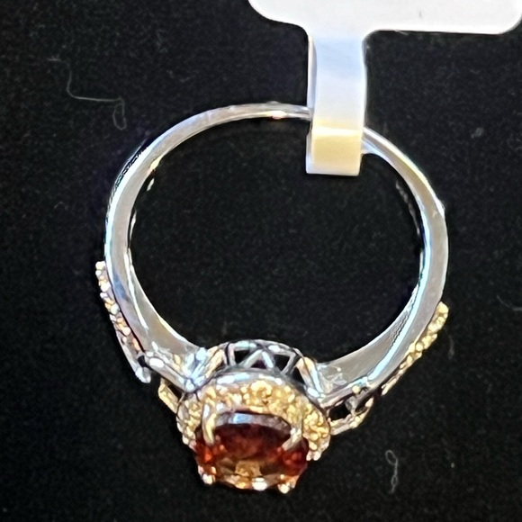 Hessonite Garnet 2.20CT With White Zircon  Silver ring 8 - Picture 2 of 9